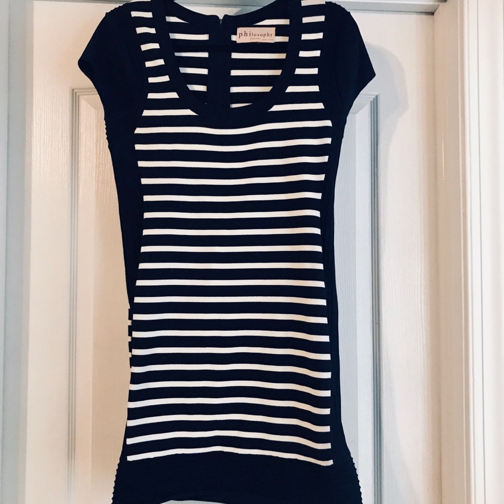 White and Blue Striped Sweater Dress, Sz S/M